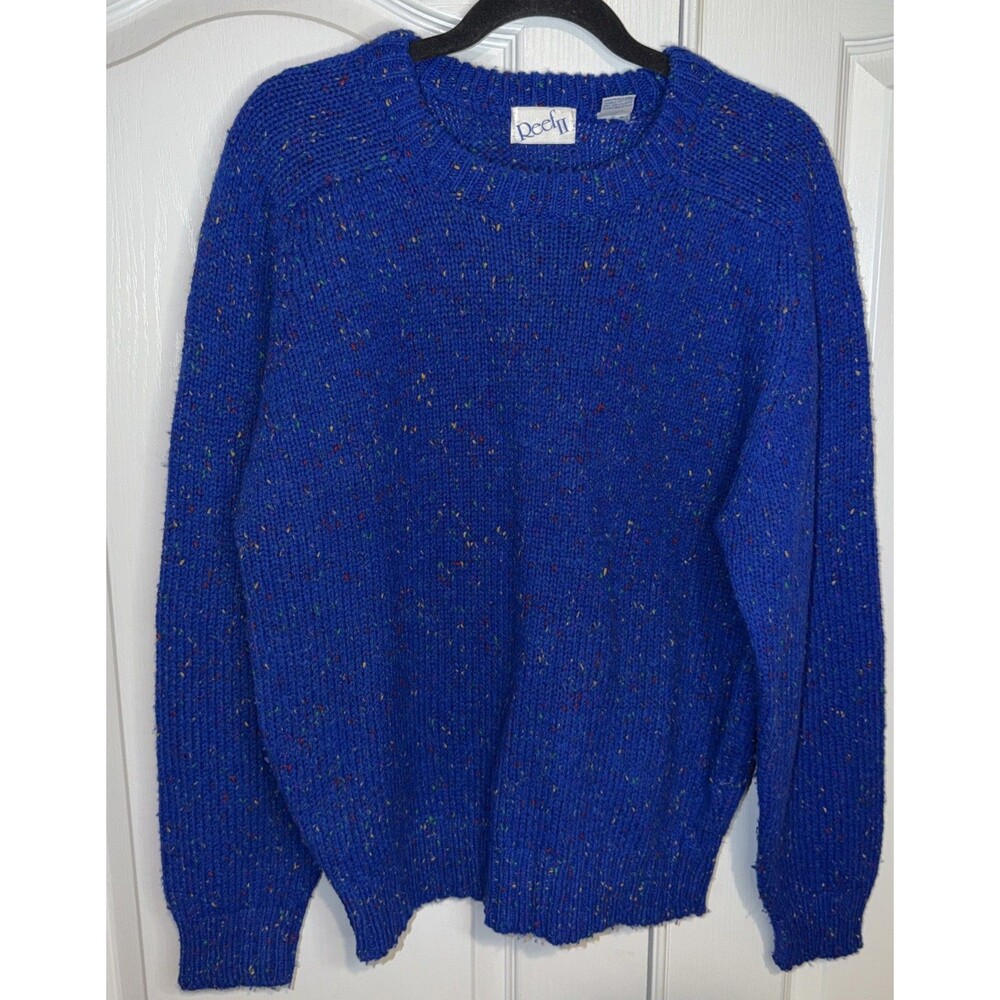 VTG Knit Sweater Mens M Royal Blue Speckled Crewneck 90s Grandpacore Retro Warm
